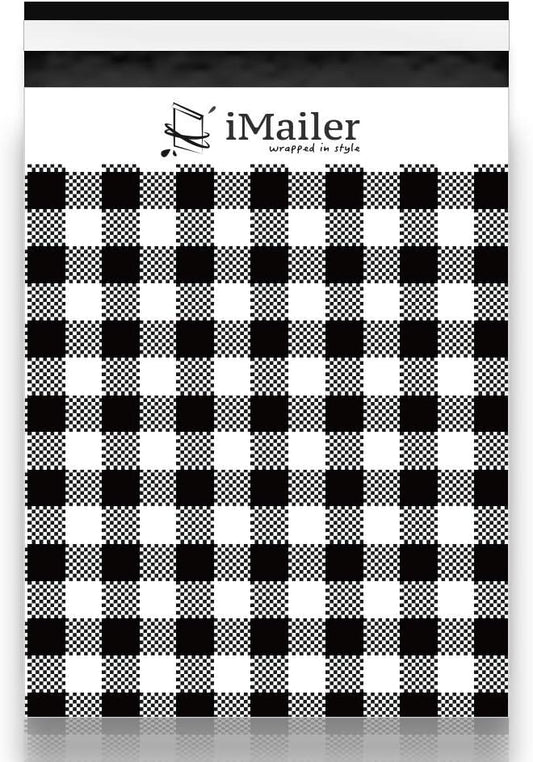 100 Count - 12 x 15.5 inch, Poly Mailer Black Gingham Plaid Package Envelope, Mailing Shipping Bags with Self Seal Strip