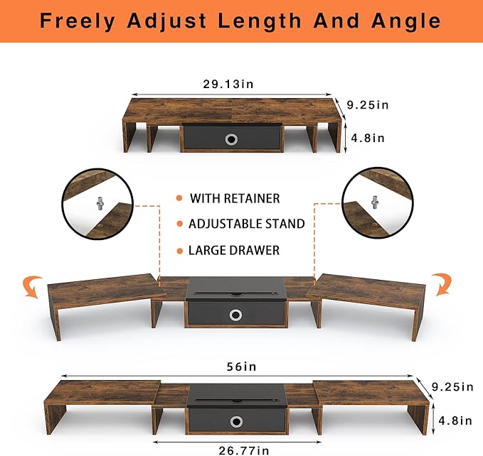 WESTREE Triple Dual Monitor Stand Riser with Drawer,Extra Large Adjustable for 2~3 Monitors,Solt for Phone & Tablet, Desktop Organizer Stand for Computer,Laptop,Printer,TV