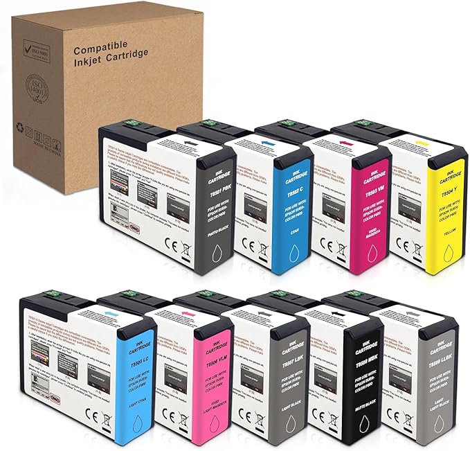 T850 Ink Cartridge Remanufactured T8501 T8502 T8503 T8504 T8505 T8506 T8507 T8508 T8509 Ink Cartridge Replacement for Surecolor P800 Printer(9-Color)