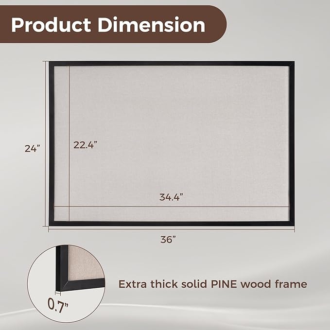 Fun Memories Cork Board Bulletin Board for Office, 24" x 36" Pine Wooden Framed Corkboard, Wall Mounted Notice Pin Board for School Home & Office, Black