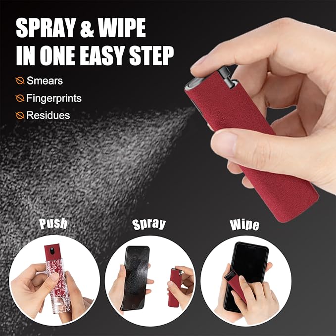 walrfid Car Screen Cleaner Spray and Wipe, Laptop Touchscreen Mist Cleaning Kit for Electronics Computer, iPad, Cellphone, MacBook, TV, Monitor, Tablet, Kindle Display, with Black Graffiti Case - Red
