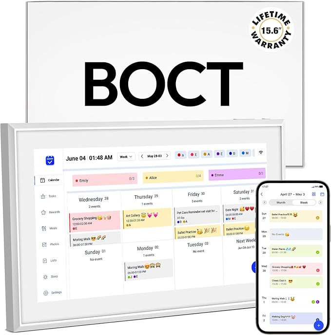 BOCT 15.6'' Digital Calendar Wall - 32GB Memory Touch Screen Chore Chart Smart Calendar,Digital Planner,Auto-Sync,APP Control,Interactive Family Schedules, Gift for Mother