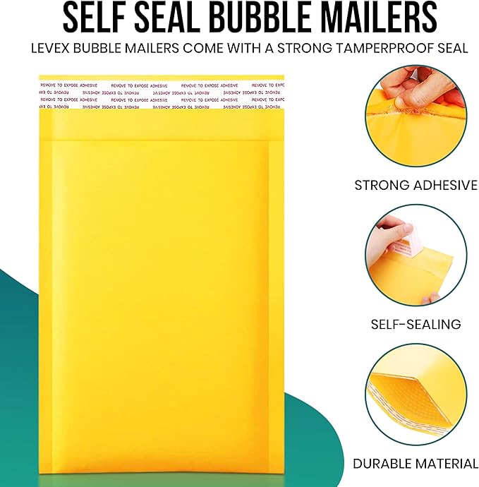 Levex - #4 9.5" x 14.5 [100 Pack) Kraft Bubble Mailers, Padded Envelope Mailers, Packing Envelope & Mailing Bags for Shipping