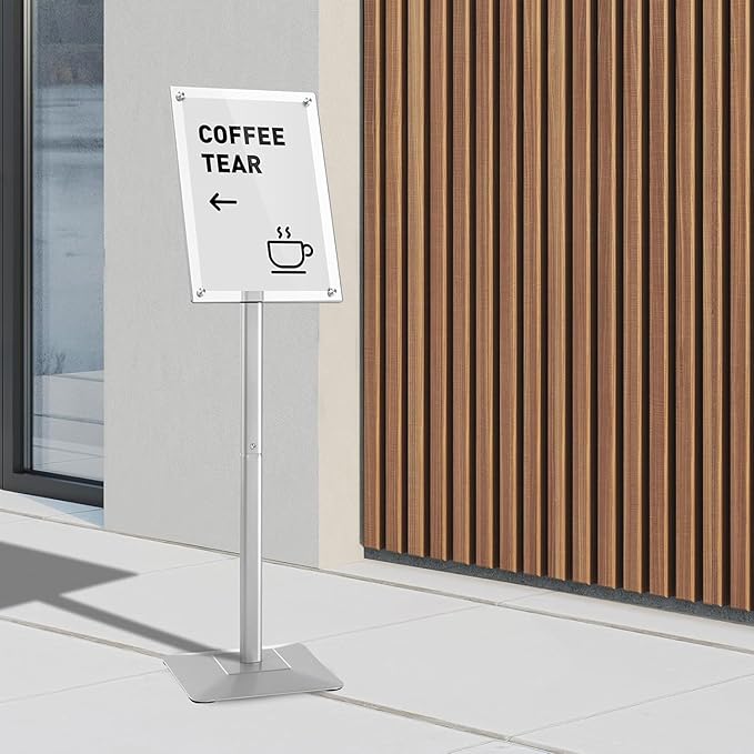 DISPLAYSWORKER Adjustable Heavy Duty Pedestal Sign holder floor Stand,sign stand poster stand ,acrylic frame for 8.5 x 11 inch,Silver (silver, acrylic frame 8.5-x-11-inch)