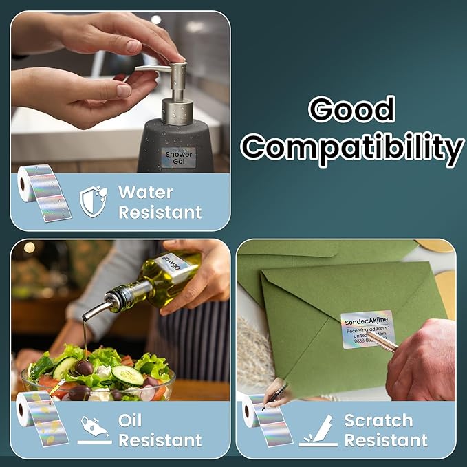 2.25x1.25 Inch Thermal Labels Sliver, Holographic Sliver Barcode Thermal Labels for Thermal Printer and Small Business, Multi-Purpose Rectangle Stickers, 500 Sheets/Roll