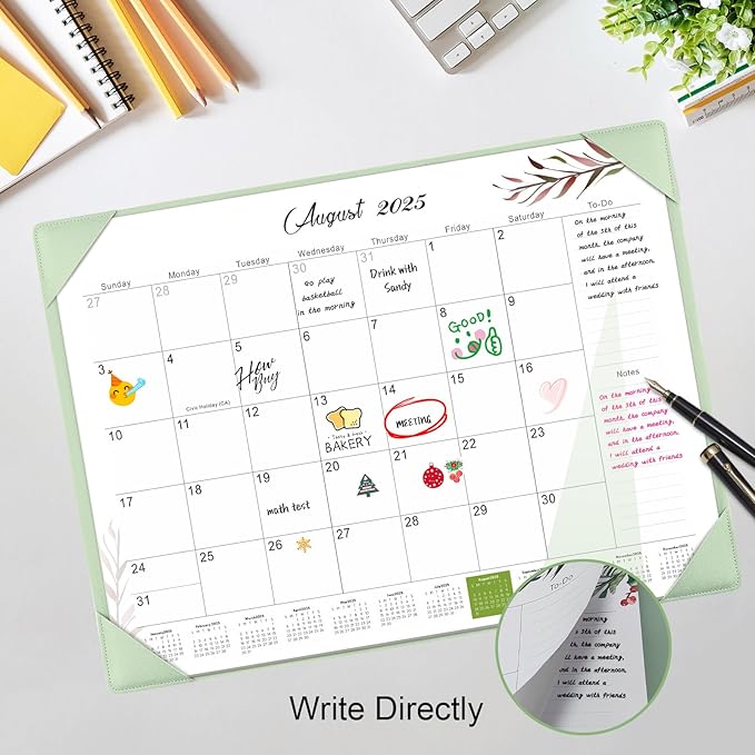 Gannyfer Large Desk Calendar 2025-2026 with Desktop Mat, 22" x 17" Desktop Pad Calendar, 18 Month Table Calendar from July 2025 to Dec 2026, Office Supplies Perfect for Home and Office (Green)