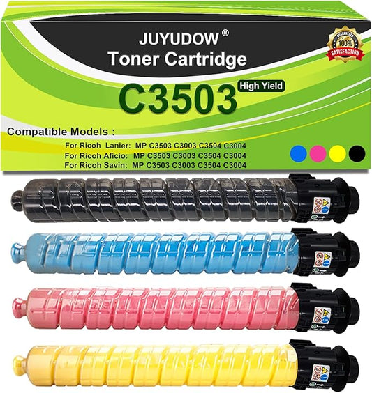 MP C3503 Toner for Ricoh MP C3003 Toner Cartridge Compatible for Ricoh Aficio Lanier Savin MP C3003 C3503 C3004 C3504 C3004ex C3504ex (4 Pack) Part#: 841813 841814 841815 841816 High Yield