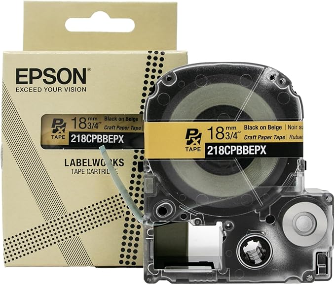 Epson LABELWORKS 218CPBBEPX Genuine Craft Paper Tape Cartridge - Black on Beige Craft Paper Label Maker Tape - 3/4" (18MM) Wide, 16.5'