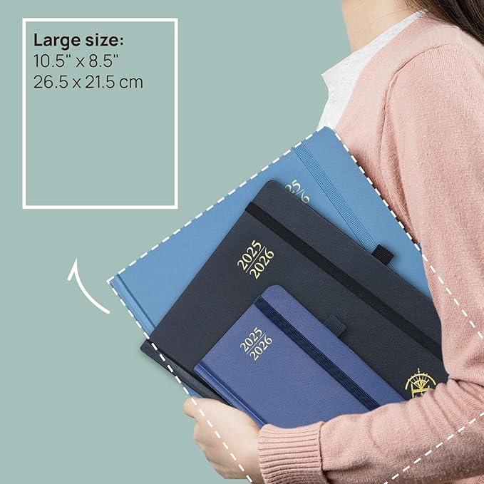 POPRUN Planner 2025-2026, (Large 8.5'' x 10.5'' Hard Cover) Academic Calendar (July 25-June 26) Daily Weekly and Monthly Appointment Book with Hourly Time Slots, Monthly Tabs, 100 GSM - Burgundy