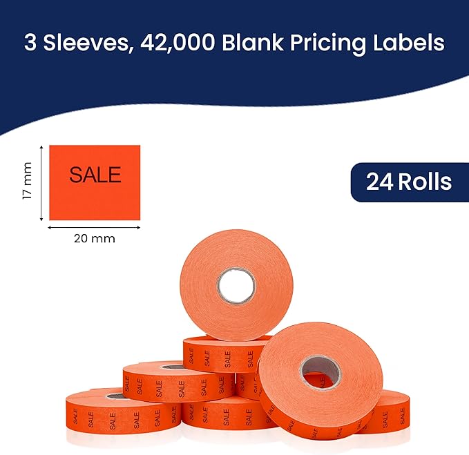 Perco Red Sale Labels Pricing Labels for Monarch 1136 Price Gun – 3 Sleeves, 24 Rolls Value Pack - 42,000 Price Marking Labels – with Ink Rolls Included