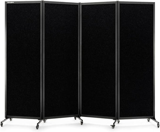 Upgrade Version Room Partition and Divider, Freestanding Rolling Dividers with Wheels,Office Privacy Screen Divider Wall,Classroom Felt Dividers,8'2"L* 6'7"H,4 Panel，Black