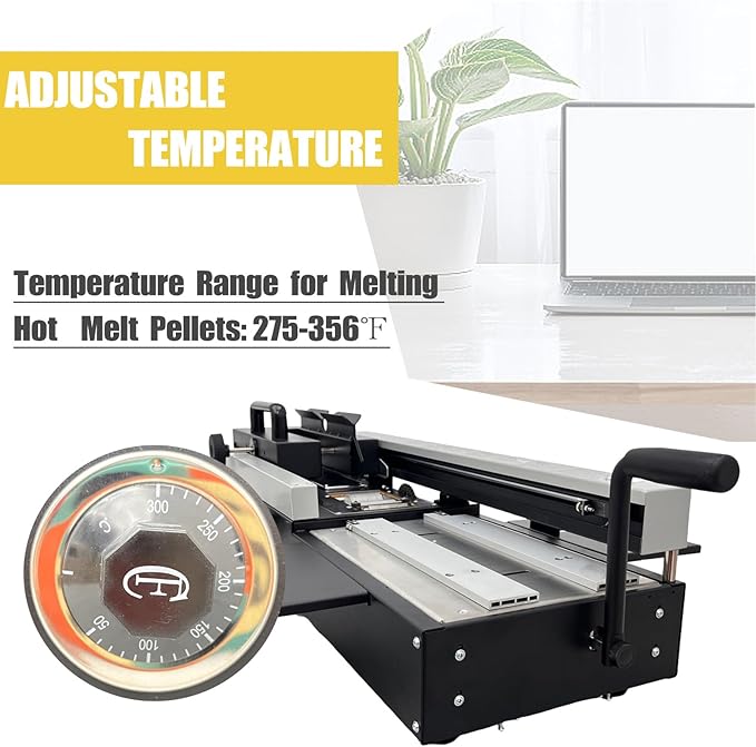 TECHTONGDA Hot Melt Glue Binding Machine A4 Desktop Hot Glue Book Binder, 110V Manual Book Binding Machine with Double Roller Applicator, 200 Books Per Hour