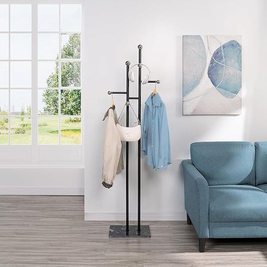 Coat Rack Freestanding with Square Marble Base Heavy Duty Metal Clothes Rack Hanging Stand for Entryway Bedroom Living Room Hotel 14.96 x 10.24 x 68.9 Inches (Black)