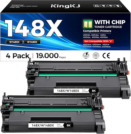 148X Black Toner Cartridge High Yield with chip 2-Pack Replacement for HP 148X W1480X 148A W1480A Compatible with HP LaserJet Pro MFP 4101dw 4101fdn 4101fdw 4001dn 4001dw 4001n Printer Ink 4001 4101 e