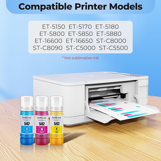 542 Color Ink Refill Bottles ET-5850 ET-5150 ET-5170 for ET-5800 ET-16600 ET-5180 ET-5880 ET5150 Printer