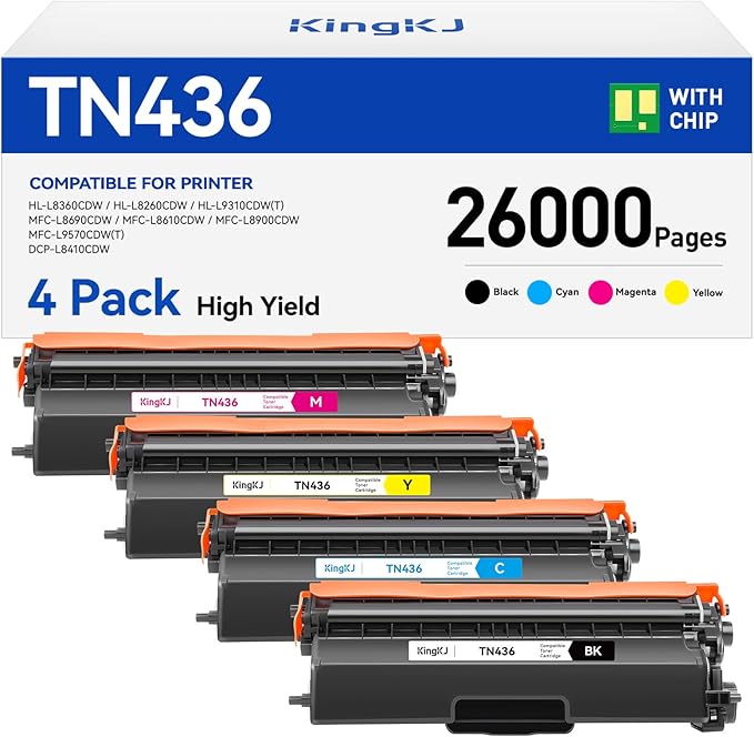 TN436 Toner Cartridge 4-Pack Replacement Compatible for Brother TN-436 TN433 TN431 MFC-L8900CDW MFC-L8690CDW HL-L8360CDW HL-L8260CDW MFC-L8610CDW MFC-L8905CDW MFC-L9570CDW HL-L8360CDWT Printer Set Ink