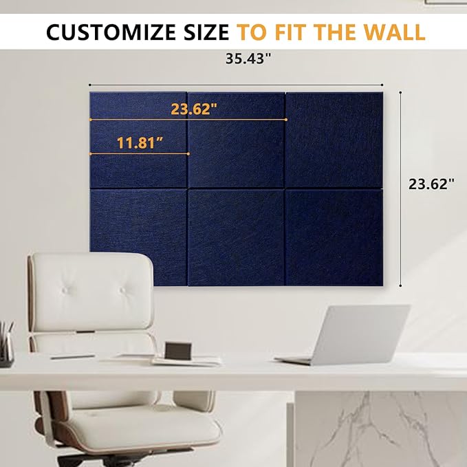 Large Cork Board for Wall with Pins, 36" x 24" Bulletin Board Self-Adhesive Pin Board | Customized 6 Packs Felt Tiles for Office Home Wall Decor, Navy