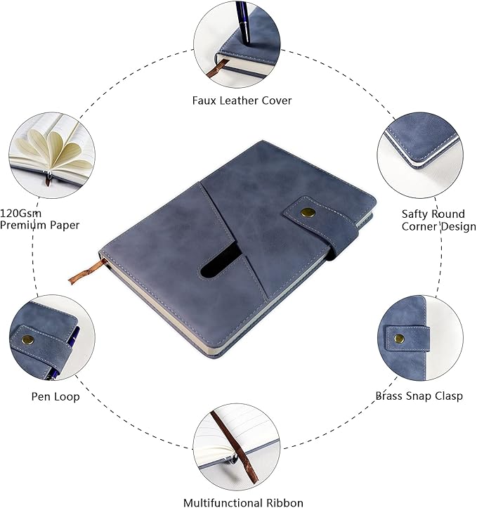 A5 Lined Leather Journal Notebook,Hardcover Journal Set with Pen and Gift Box,100Pages 100gsm Thick Ruled Paper Daily Diary for Men Women School,Travel,Business,Work,Writing 5.9" X 8.4"