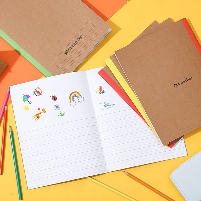 Henoyso 10 Pcs Primary Composition Notebook 9 3/4 x 7 1/2 Inch Kids Journal, Back to School Supplies, K-2 Primary Writing Notebook for Kids Student Draw and Write Story Journal (Bright Color)