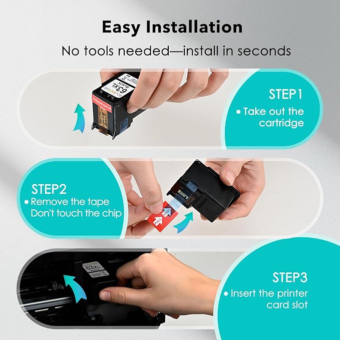 Eco-Friendly Remanufactured Ink Cartridge Replacement for HP 63 63XL HP63 Black and Color Combo 2 Pack for 3830 4650 4652 4655 4520 4512 5255 5258 5252 5200 3833 3630 3632 2132 2130 Printer