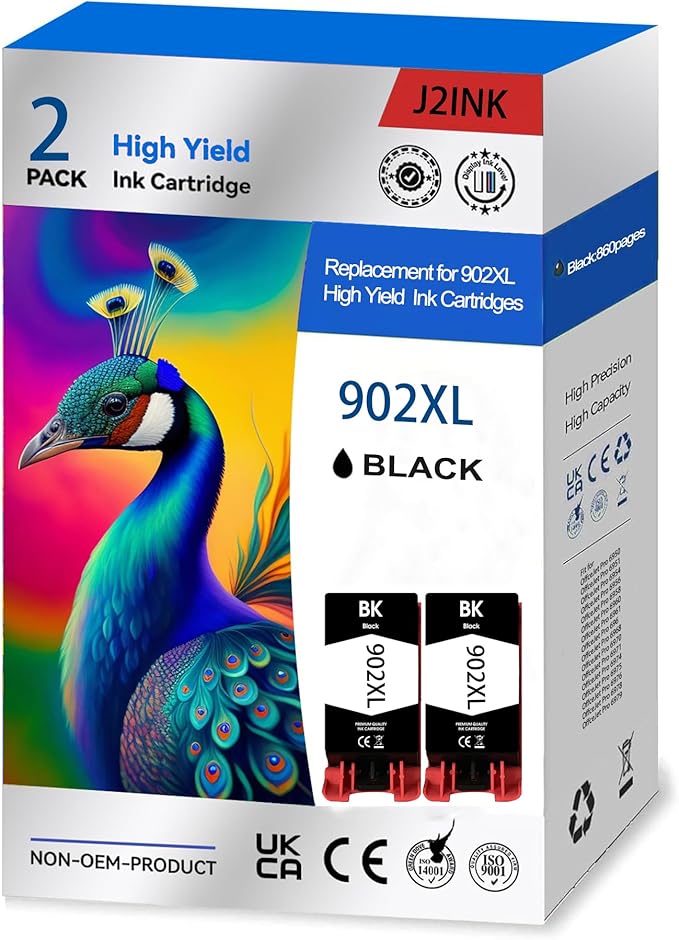 902XL 902 Ink Cartridges for HP Printers Replacement for HP 902XL 902 XL HP902XL/902 HP902XL Black Combo Pack for HP Officejet Pro 6978 Ink Cartridges Work for 6968 6958 6970