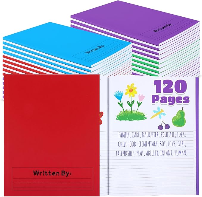 Henoyso 12 Pcs 120 Pages Primary Composition Notebooks K-2 9 3/4 x 7 1/2 Inch Journals Primary Journals Blank Books for Kids to Write Stories Kindergarten (Red,Green,Blue,Purple)