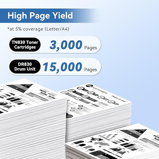 MYTONER Compatible Toner Cartridge and Drum Unit Replacement for Brother TN830XL TN830 XL/V/R TN-830 DR830 DR-830 Drum for DCP-L2640DW HL-L2460DW MFC-L2820DW XL HL-L2405W L2400D Printer 2 Toner 1 Drum