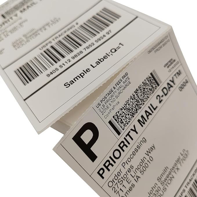 4x6 (100x150mm) Fanfold Direct Thermal Shipping Labels (8 Stacks | 4000 Labels)