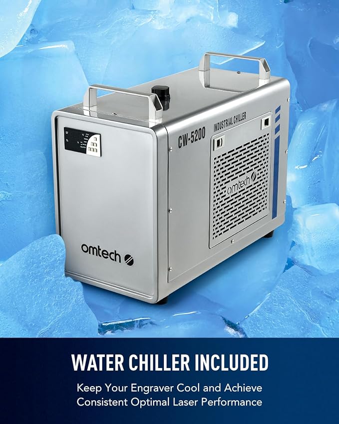 OMTech 60W CO2 Laser Engraver with LightBurn & Water Chiller, 20"x28" Laser Engraving Cutting Machine with Autofocus Autolift 4 Way Pass Air Assist, Commercial Laser Cutter for Wood Glass Acrylic More