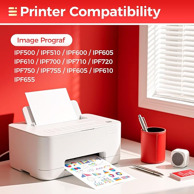 PFI-102 Ink Tank 6-Pack 130ml PFI102 Ink Cartridges Compatible with Canon imagePROGRAF iPF500 iPF510 iPF600 iPF605 iPF610 iPF650 iPF655 iPF700 iPF710 iPF720 iPF750 iPF755 iPF760 iPF765 Inkjet Printer