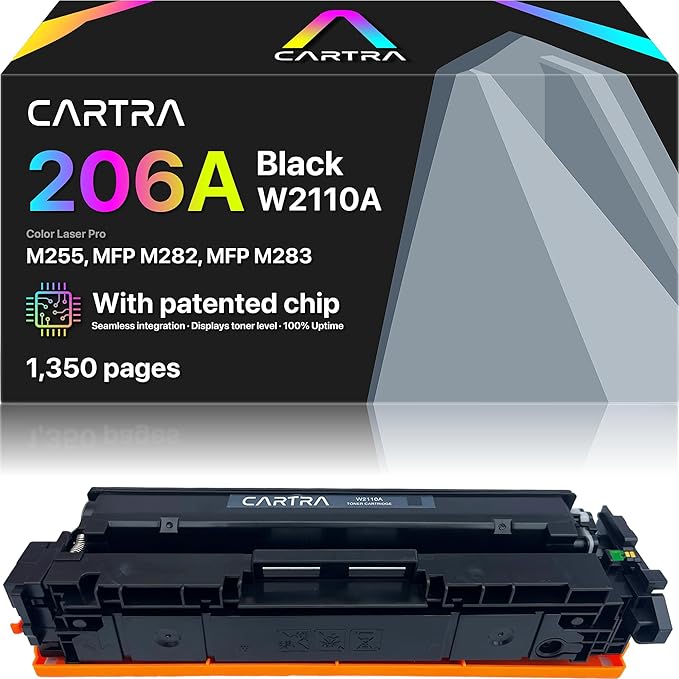CARTRA 206A W2110A Black Toner Cartridge for HP MFP M283cdw Printer, Color Laserjet Pro M283fdw, M283fdn M283, M255dw, M255nw M255, M282nw M282 Series, 206X W2110X