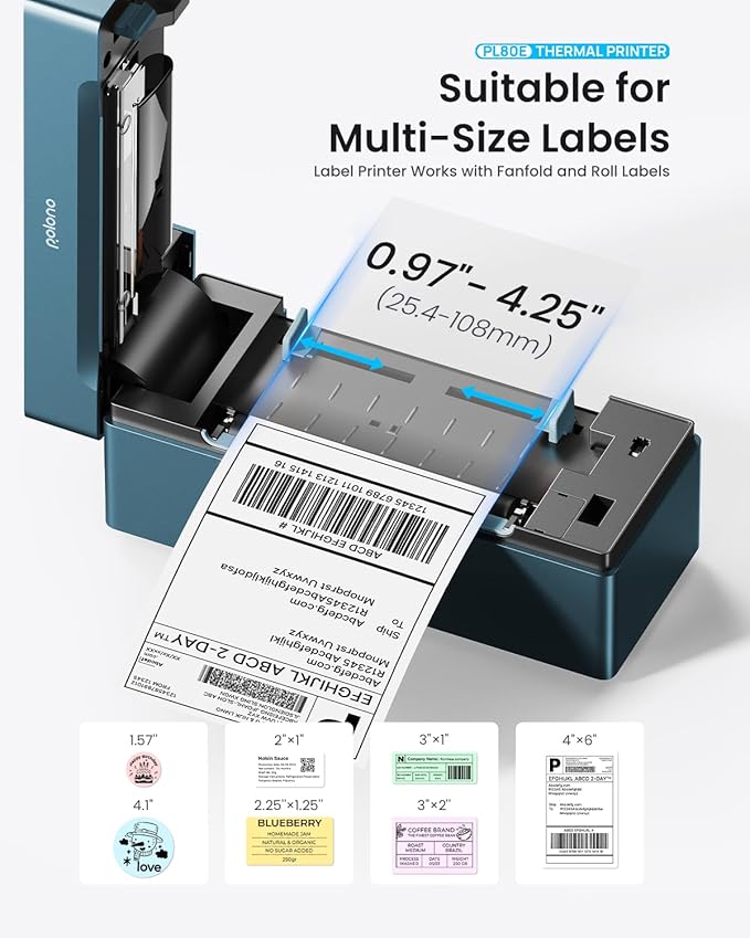POLONO Bluetooth Thermal Shipping Label Printer, Wireless 4x6 Shipping Label Printer for Small Business, Support iOS, Android, Windows and Mac, Compatible with Amazon, Ebay, Shopify, 1 Pack (Blue)