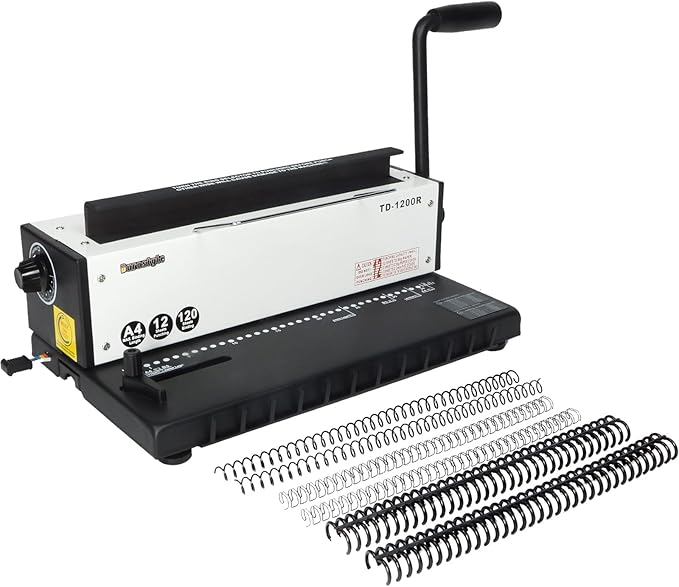 TD-1200R Binding Machine, 3:1 Pitch Wire Binding Machine, 34 Round Holes, Punch 12 Sheets/Bind 120 Sheets with Sturdy Metal Construction