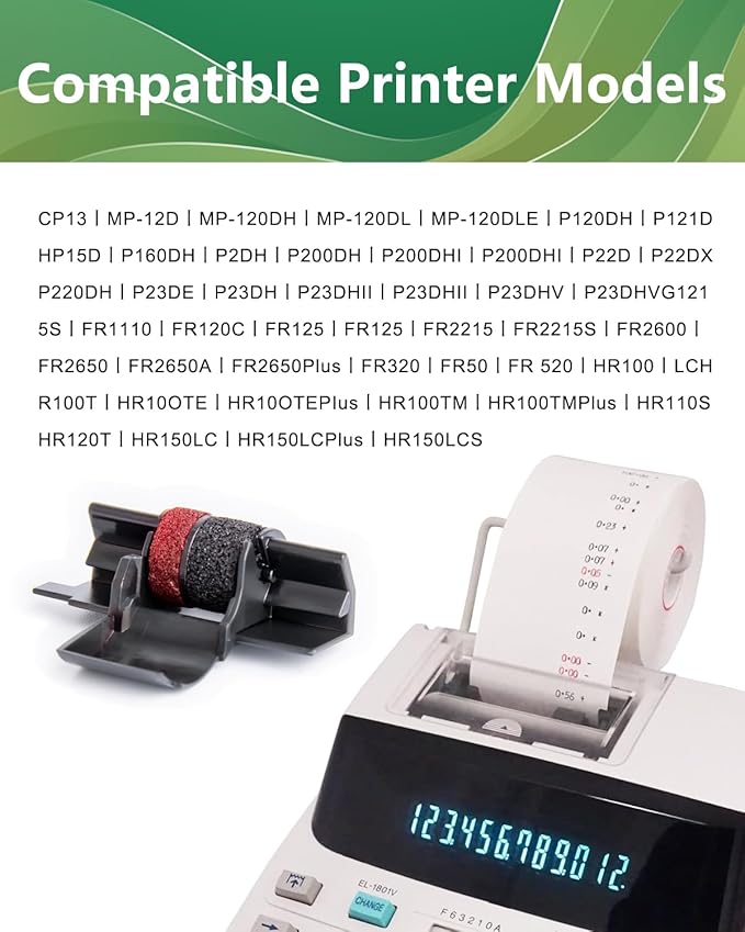 Calculator Ink Roller Printer Ribbon (10 Pack) IR40T IR-40T CP13 MP-12D PR-42 IR-40T, Black & Red Compatible with Casio HR-100TM HR-150TM HR-170RC, Sharp EL-1750V EL-1801V