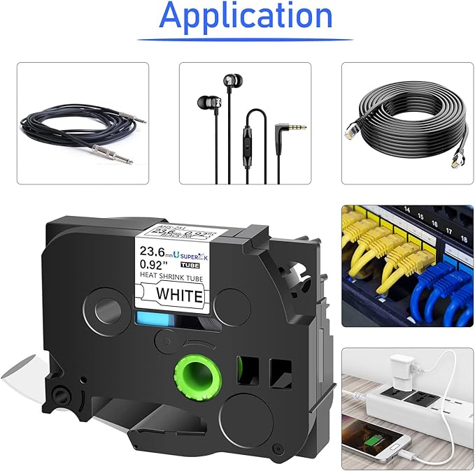 USUPERINK 5PK Compatible for Ptouch HSe-251 HSe251 HS-251 HS251 23.6mm 1 inch Black on White Heat Shrink Tube Label Tape for PT-D600 E500 E500VP E550W PT-P700 PT-P750WVP Label Maker