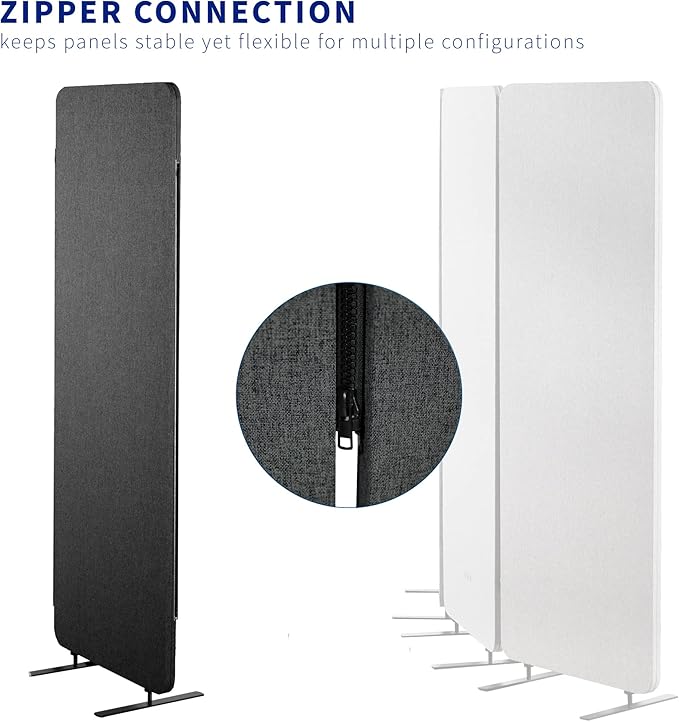 VIVO Freestanding 24 x 66 inch Privacy Panel, Cubicle Divider, Acoustic Wall Partition, Single 24 inch Panel with 2-Sided Zipper Attachment System, Dark Gray, PP-1-T024D