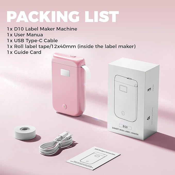 Label Maker Machine with Tape, Label Makers with Multiple Templates, Mini Label Maker Widely Used in Home Office School Organization, Bluetooth Label Printer Easy to Use for Small Labels, Pink