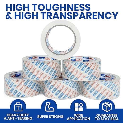 ADHES 96 Rolls Packing Tape with Dispenser Gun, 2.6 Mil Heavy Duty Packaging Tap for Shipping, Moving and Storing, 1.88 Inch x 55Yards, Super Clear