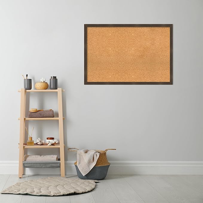Amanti Art Natural Cork Board for Wall, 26x38 Vision Board with Brown Wood Frame, Large Corkboard Office Decor for Home Organization, Casual Corkboard Pinboard to display items for home organization