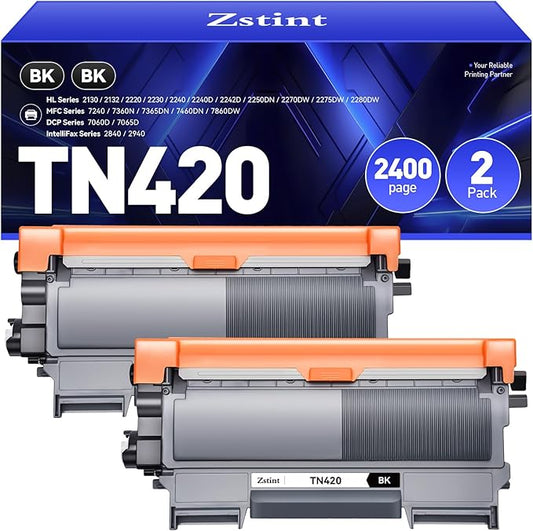 TN420 Toner Cartridge Black 2-Pack Replacement Compatible for Brother TN-420 TN450 TN-450 HL-2270DW HL-2280DW HL-2230 MFC-7360N MFC-7860DW DCP-7065DN Intellifax 2840 2940 MFC-7240 HL-2240D Printer Ink