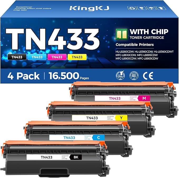 TN433 Toner Cartridge 4-Pack Replacement Compatible for Brother TN-433 TN431 TN436 MFC-L8900CDW MFC-L8690CDW HL-L8360CDW HL-L8260CDW MFC-L8610CDW MFC-L8905CDW MFC-L9570CDW HL-L8360CDWT Printer Set Ink