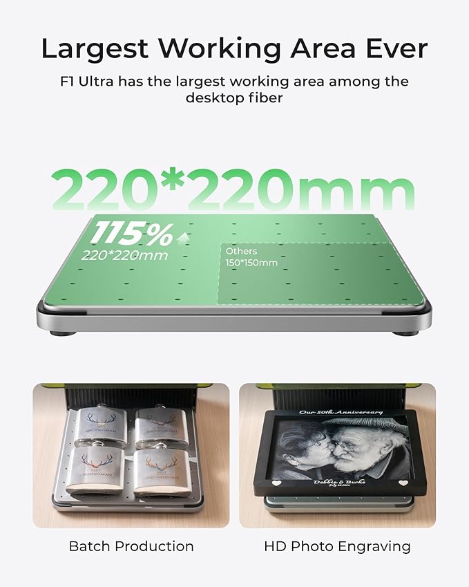 xTool F1 Ultra 20W Fiber & Diode Dual Laser Engraver, 10000mm/s Ultra Fast Laser Engraver and Cutter Machine for Jewelry, Metal, Wood, 16MP Smart Camera, Auto Streamline, 3D Engraving Machine