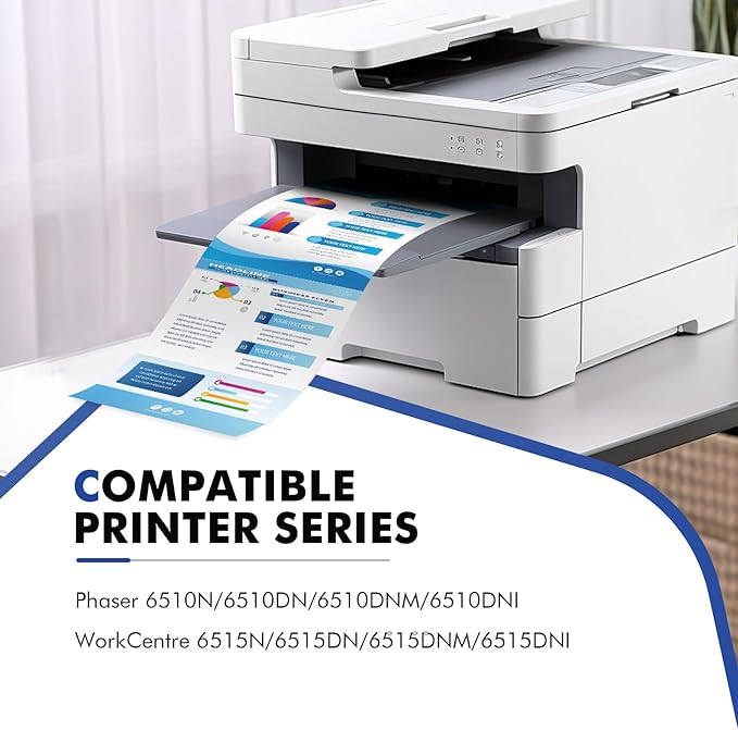 Phaser 6510 Toner Cartridge Compatible Replacement for Xerox Phaser 6510 for 6515 6510DNI 6510DN 6510N 6510DNM WorkCentre 6515DNI 6515DN 6515DNM 6515N Printer Extra High Capacity 4 Color Set