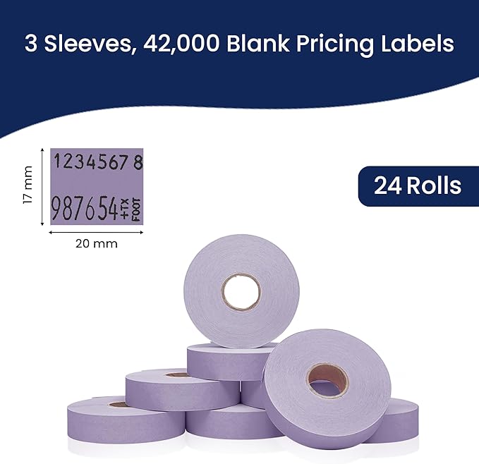 Perco Lavender Pricing Labels for Monarch 1136 Price Gun - 3 Sleeves, 24 Rolls Value Pack - 42,000 Price Marking Labels - with Ink Rolls Included