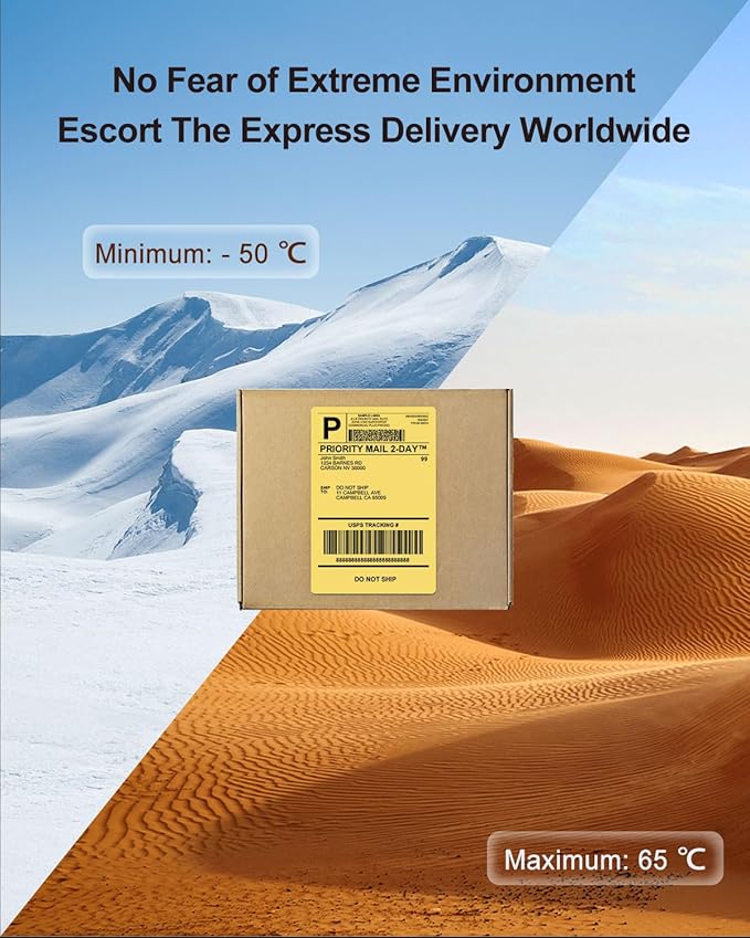 Phomemo 4x6 Thermal Label Printer Paper - 500 PCS Yellow 4"x6" Fan-Fold Shipping Supplies Labels - Water/Oilproof Label Stickers - Permanent Adhesive Thermal 4x6 Labels for Small Business