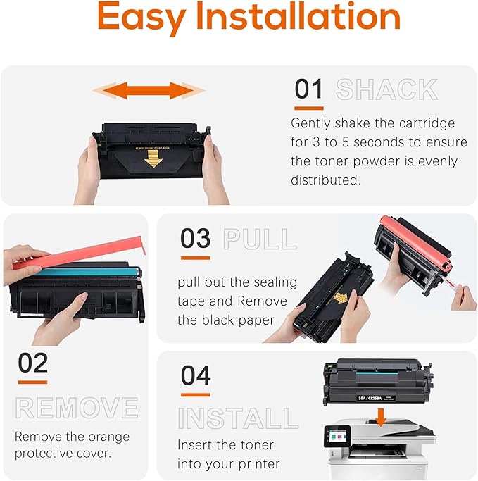 Compatible 58a hp Toner Cartridge Replacement for HP 58A CF258A 58X CF258X (with chip) Toner Cartridge for Laserjet Pro MFP M428fdw M404n M428fdn M404dn M430 Printer(2 Black)