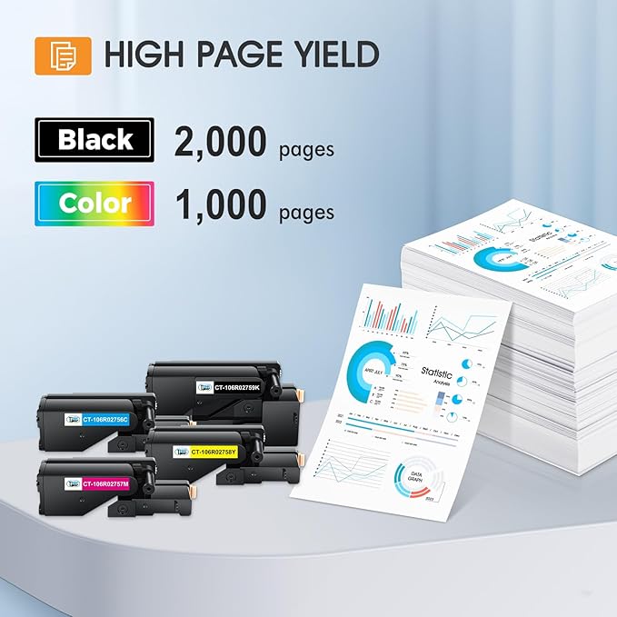 6022 6027 Toner Cartridge Compatible Replacement for Xerox Phaser 6022 6020 for WorkCentre 6027 6025 Printer (106R02756 Cyan, 106R02757 Magenta, 106R02758 Yellow, 106R02759 Black)