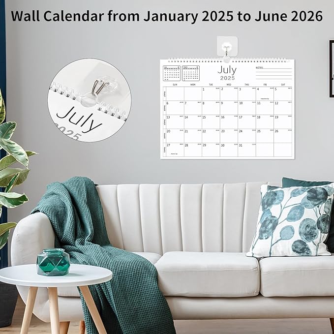 Wall Calendar -Calendar 2026-2027 from Jan. 2026 to Jun. 2027,18 Months Calendar,12"×17"Thick Paper with festival Dates and Ruled Blocks for Home or Office New Year and Christmas Gifts