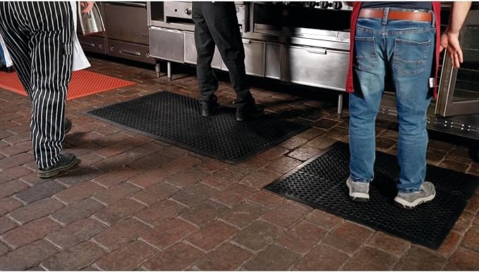 NoTrax 3' x 10' Anti-Fatigue Lightweight Restaurant Rubber Floor Mat with Drainage Holes, Beveled Edges, Non-Slip Mats, Red, T30 Competitor, T30S0310RD