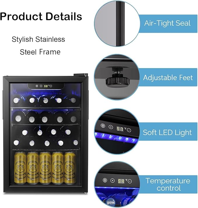 Antarctic Star 24 Bottle Wine Cooler/Cabinet Beverage Refrigerator Small Mini Wine Cellar Beer Soda Clear Glass Door Bar Fridge Quiet Operation Compressor Adjust Temp Control Freestanding, 2.4 Cu. ft